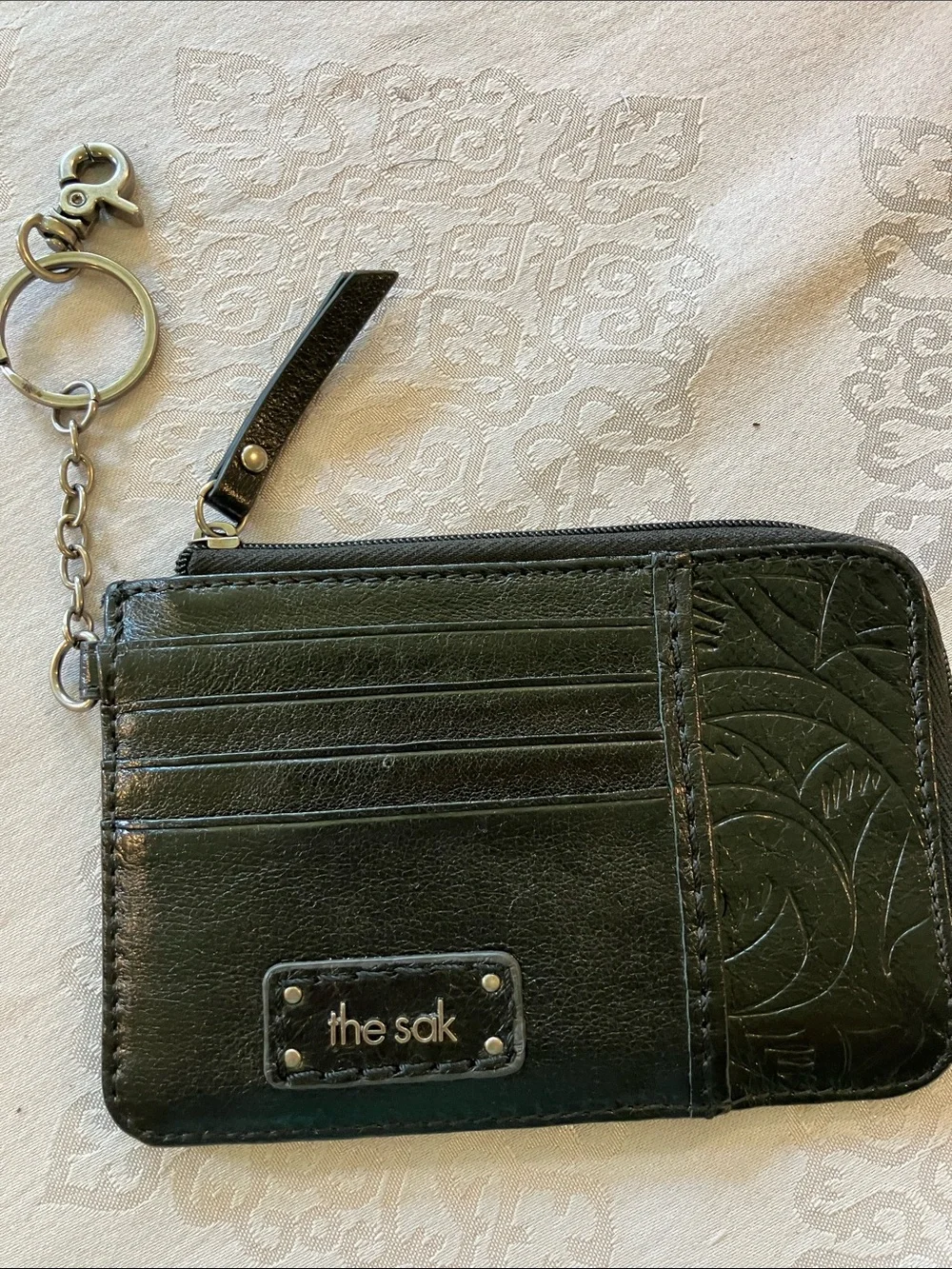 The Sak Black Leather Card & Key Holder with Embossed Detail